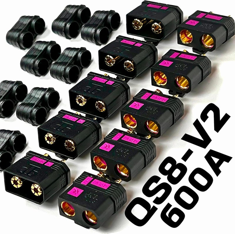 Perfect Pass QS8-V2 Anti-Spark Connector Set (5 Pack) Male & Female + Wire Covers (4pc x 5) / New and Improved Version of QS8-S Connector / 600A Burst/Gold Plated 8MM Bullets QS8-V2! - Image 1